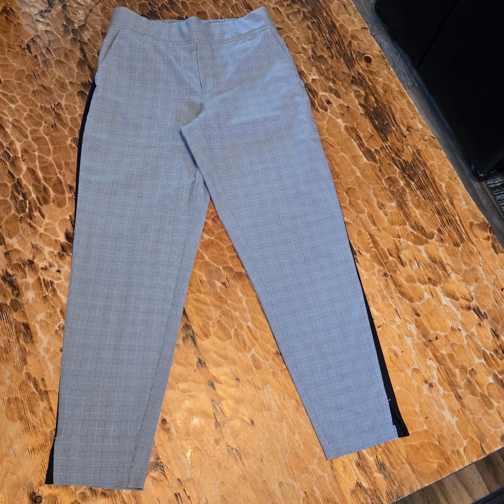 Athleta Brooklyn Plaid Ankle Pants Gray Glen Check Tuxedo Stripe Size 6 Womens